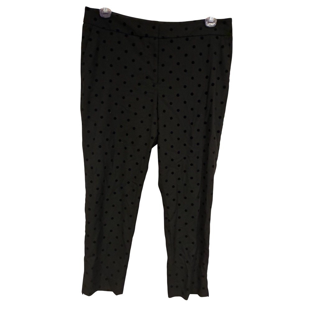 Talbots Hampshire Ankle Pants Womens 12P Black Velvet Polka Dot Trousers Petite - Picture 2 of 7